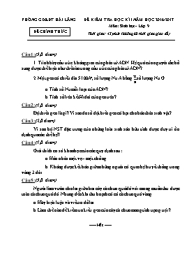 Đề kiểm tra học kì I Sinh học lớp 9 (Có đáp án) - Năm học 2016-2017 - Phòng GD & ĐT Hải Lăng